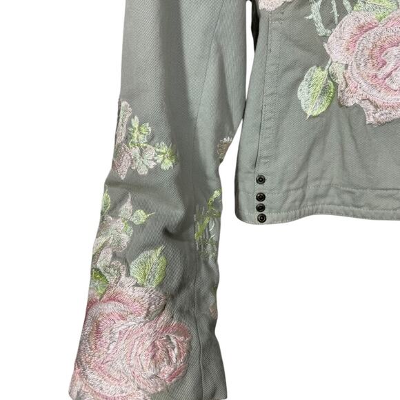 BIYA Johnny Was Floral Embroidered Jacket Small Khaki Boho Flaw Prairie Cottage - Picture 4 of 13